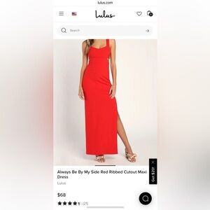 Lulus Always Be By My Side Red Ribbed Cutout Body Con Maxi Dress Size Large